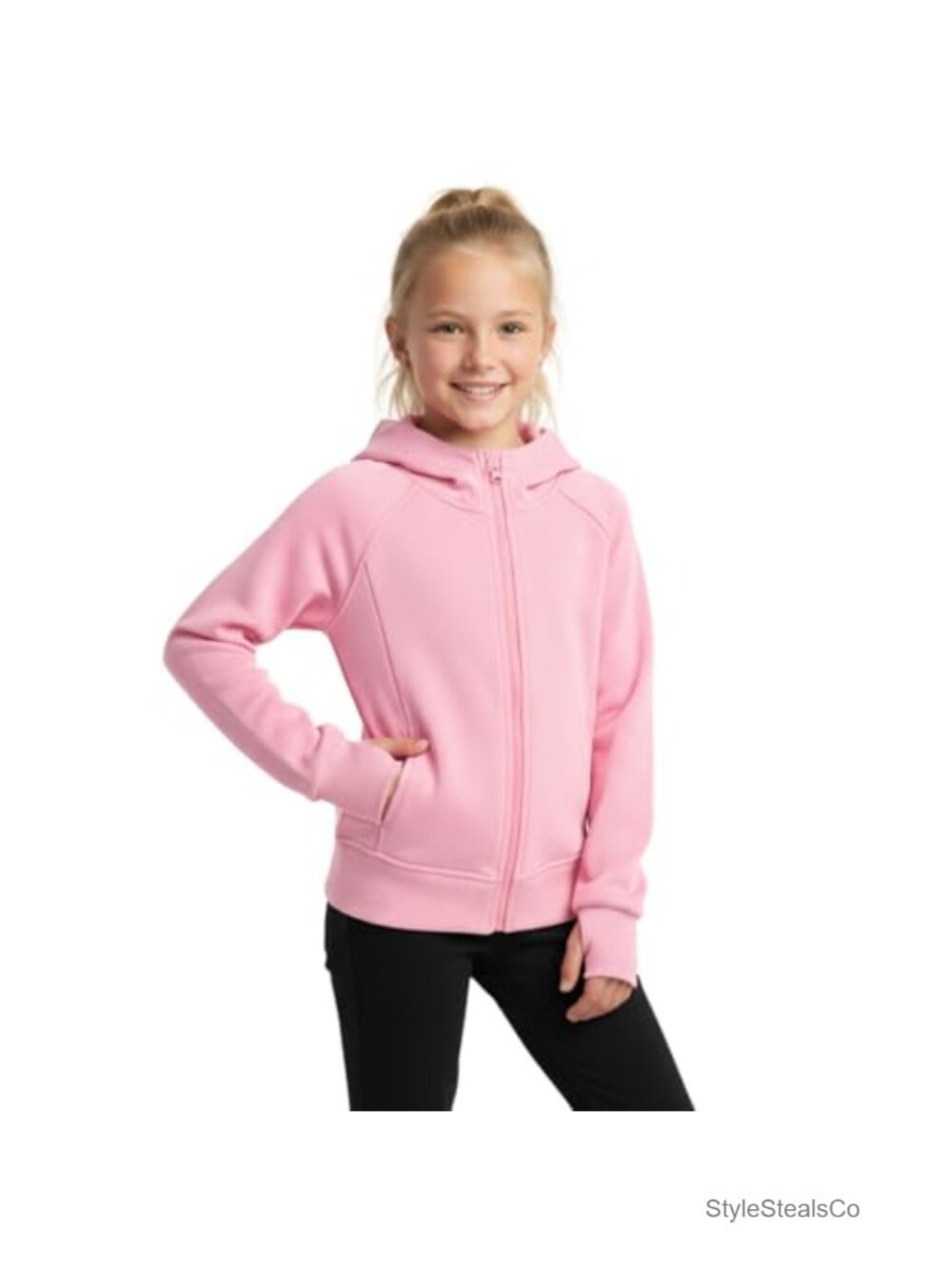 Girls Zip-Up Hoodie Sweatshirt Lightweight Athletic Long Sleeve Thumbholes